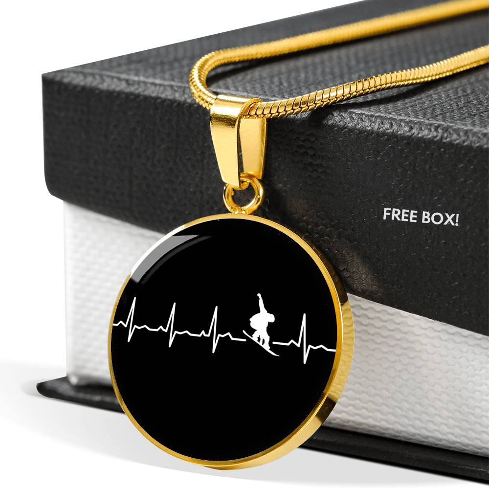 Snowboard Is My Heartbeat Circle Pendant Necklace - Powderaddicts