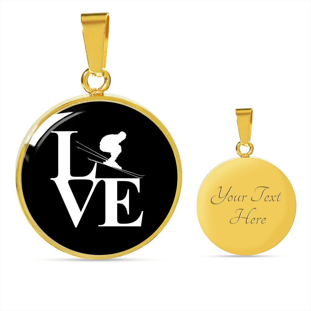 LOVE Ski Black Ellipse Pendant Necklace - Powderaddicts