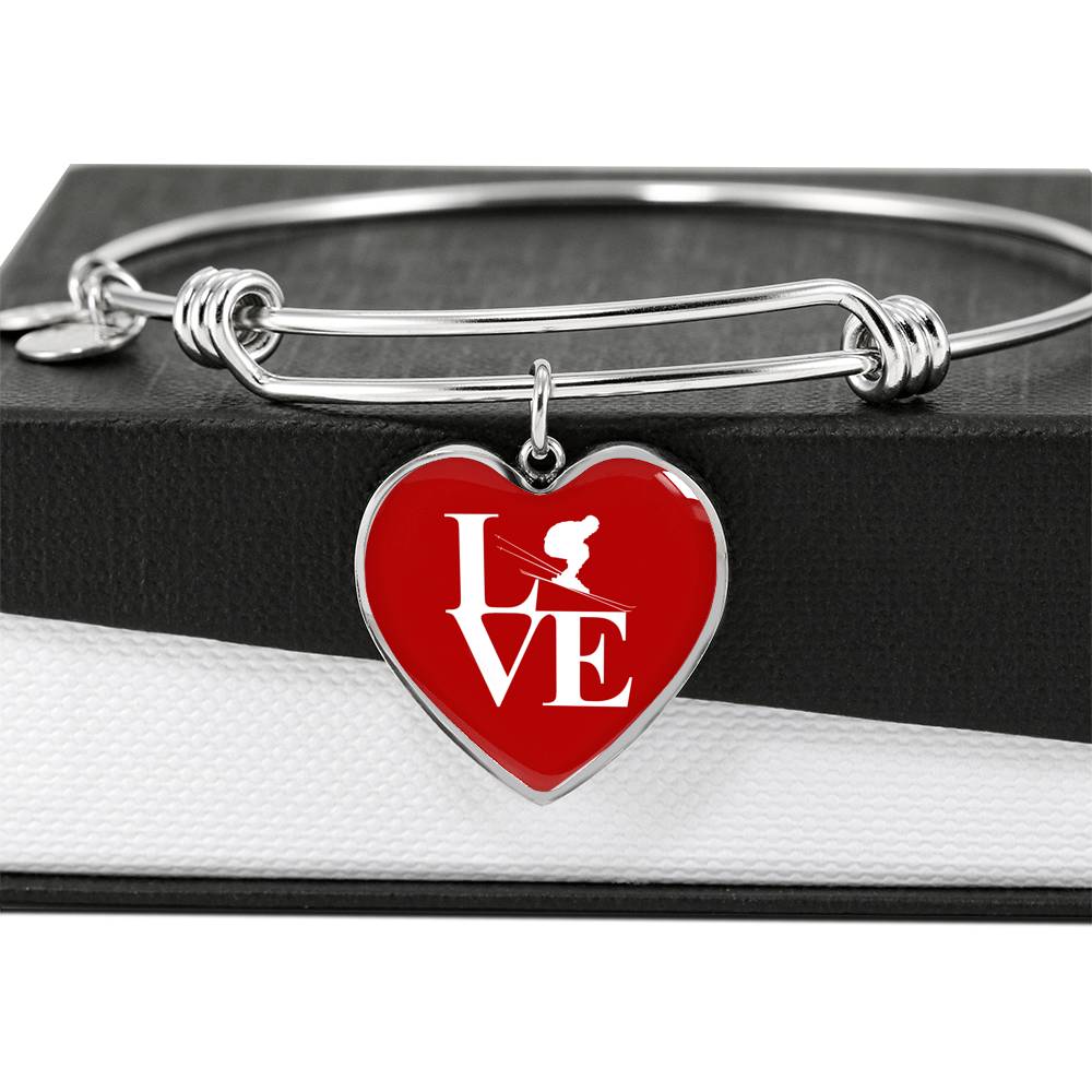 LOVE Ski Red Heart Pendant Bangle - Powderaddicts