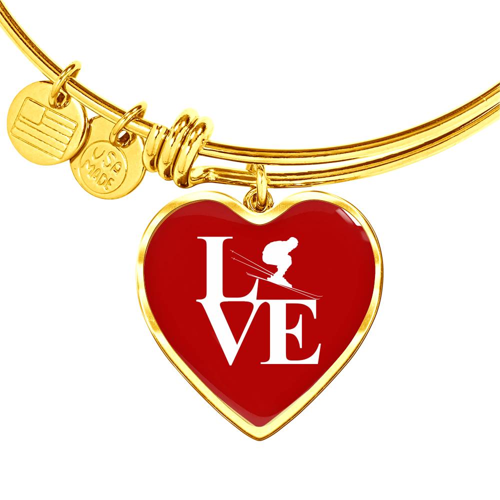 LOVE Ski Red Heart Pendant Bangle - Powderaddicts