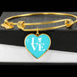 LOVE Ski Blue Heart Pendant Bangle - Powderaddicts