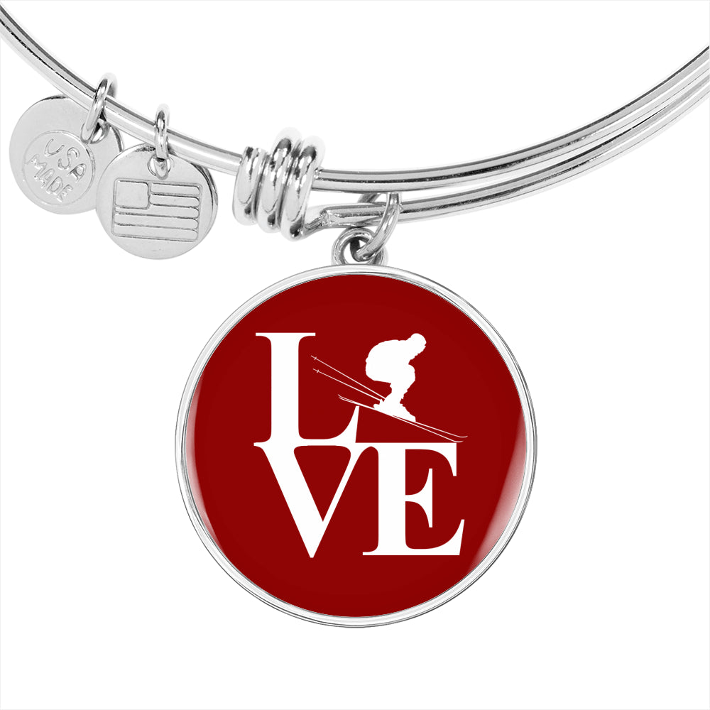 LOVE Ski Red Ellipse Pendant Bangle - Powderaddicts