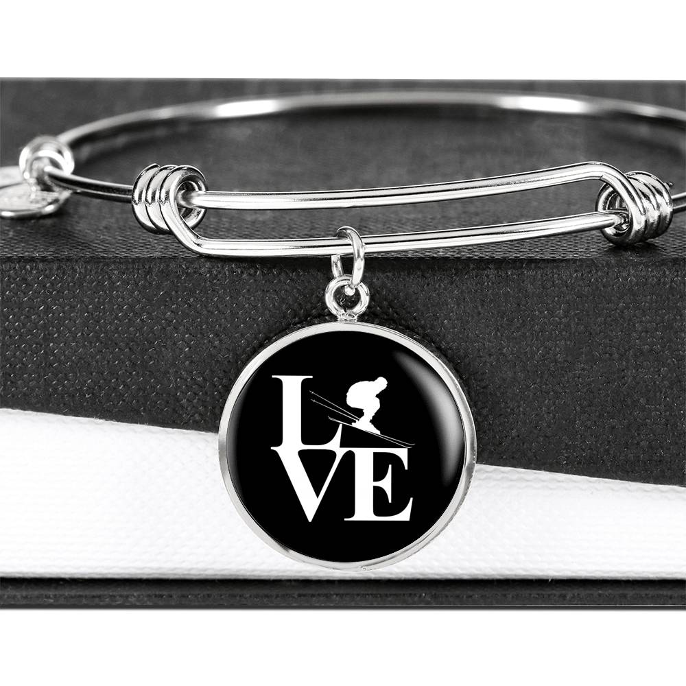 LOVE Ski Black Ellipse Pendant Bangle - Powderaddicts