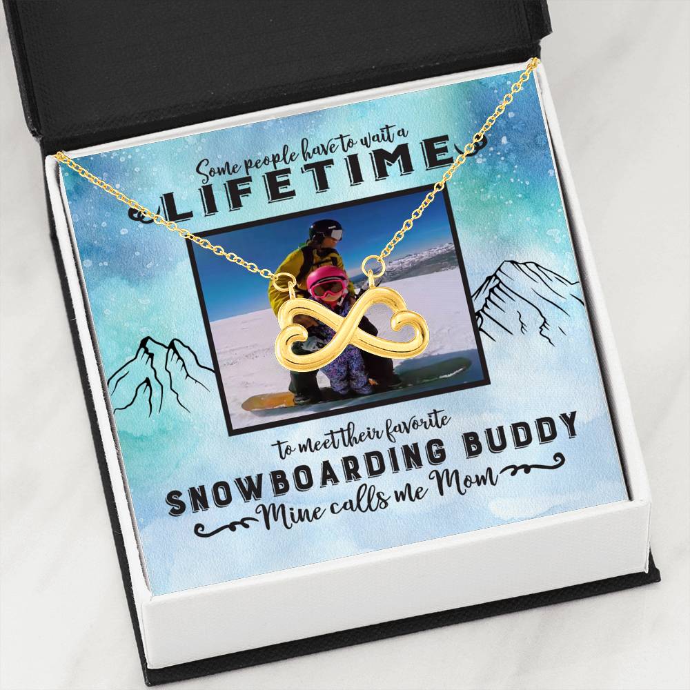 PERSONALIZED Photo Message Card | Some People Wait A Lifetime To Find Their Favorite Snowboarding Buddy, Mine Calls Me Mom | Infinity Heart Necklace - White &amp; Yellow Gold - Powderaddicts