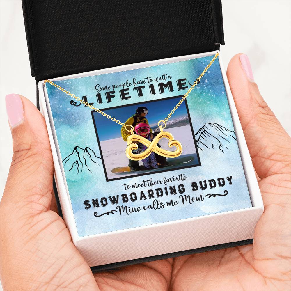 PERSONALIZED Photo Message Card | Some People Wait A Lifetime To Find Their Favorite Snowboarding Buddy, Mine Calls Me Mom | Infinity Heart Necklace - White &amp; Yellow Gold - Powderaddicts