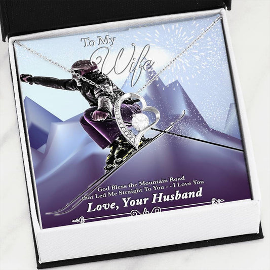 God Bless The Mountain Road That Led Me Straight To You - White Gold Heart Pendant | Ski Jump - Powderaddicts