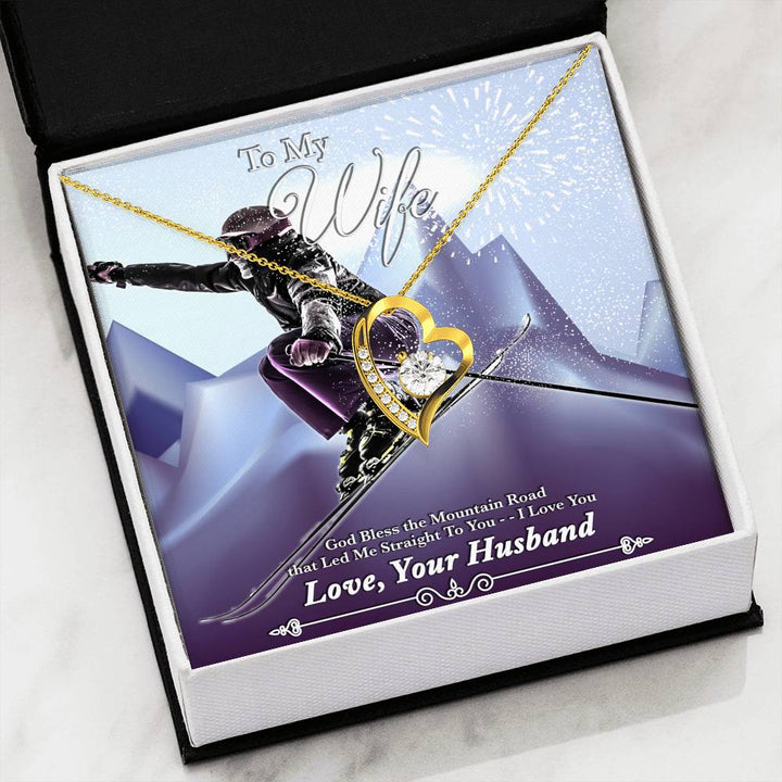 God Bless The Mountain Road That Led Me Straight To You - White Gold Heart Pendant | Ski Jump - Powderaddicts