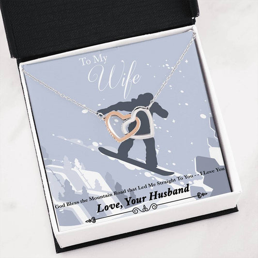 God Bless The Mountain Road That Led Me Straight To You - Interlocking Heart Necklace | Snowboard Jump - Powderaddicts