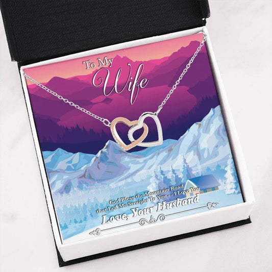 God Bless The Mountain Road That Led Me Straight To You - Interlocking Heart Necklace | Mountain Sunset - Powderaddicts