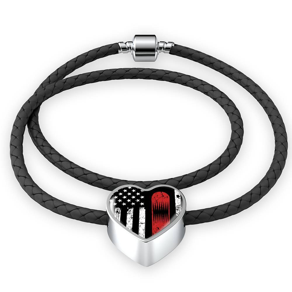 Snowboard Heart Flag-USA Leather Bracelet - Powderaddicts