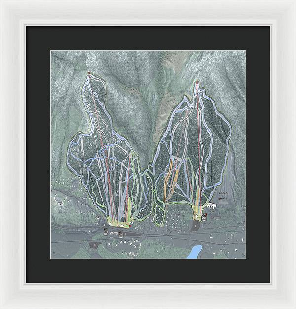 Attitash Mountain Ski Trail Map - Framed Print - Powderaddicts