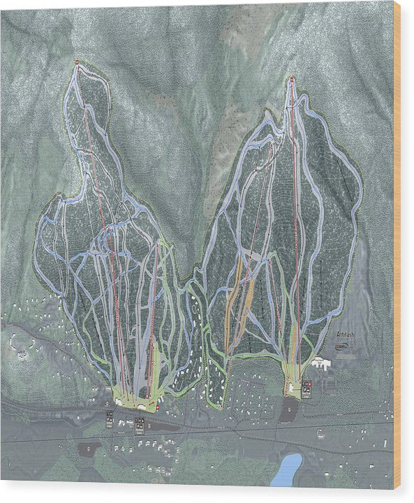 Attitash Mountain Ski Trail Map - Wood Print - Powderaddicts