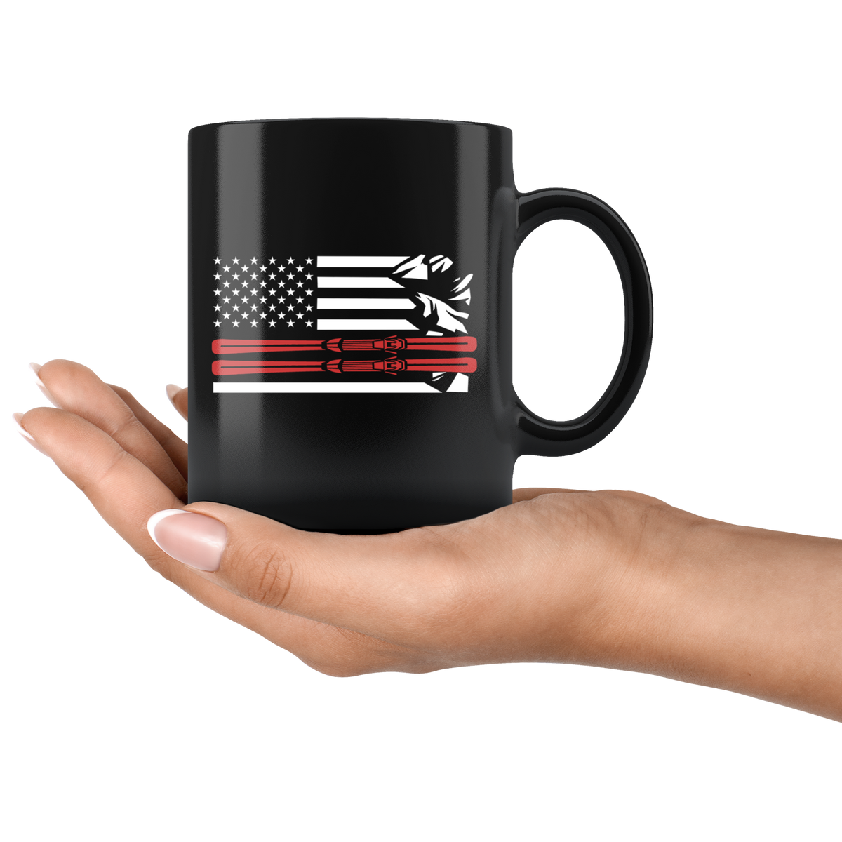 USA Ski Flag Thin Red Line Mugs - Powderaddicts