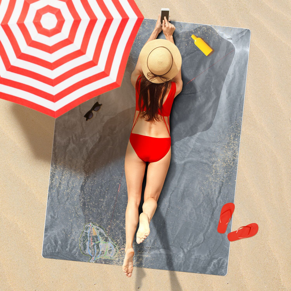 Skeetawk, Alaska Ski Resort Map Printed Beach Towel - Powderaddicts