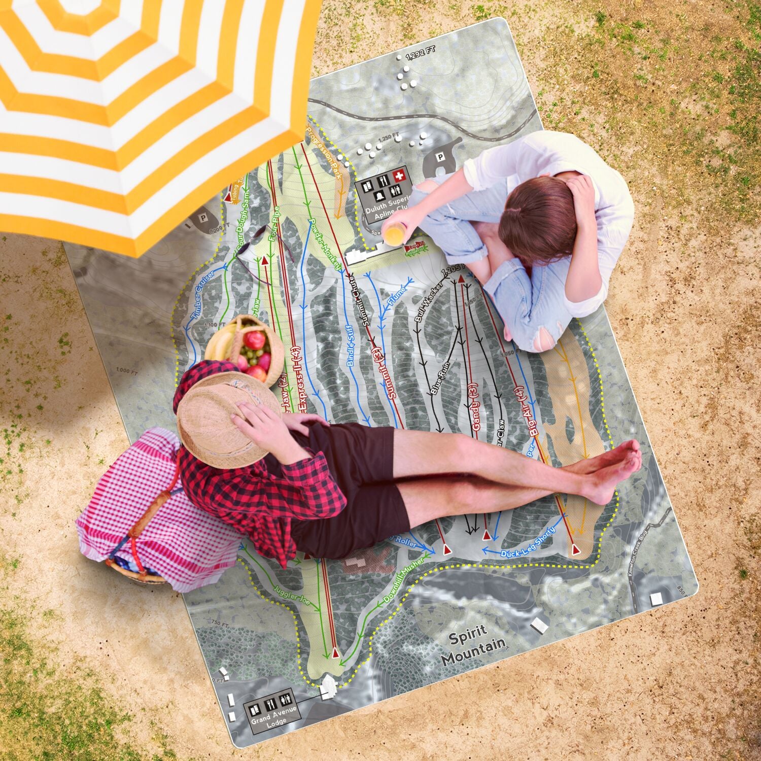 Spirit Mountain, Minnesota Ski Resort Map Printed Beach Towel - Powderaddicts