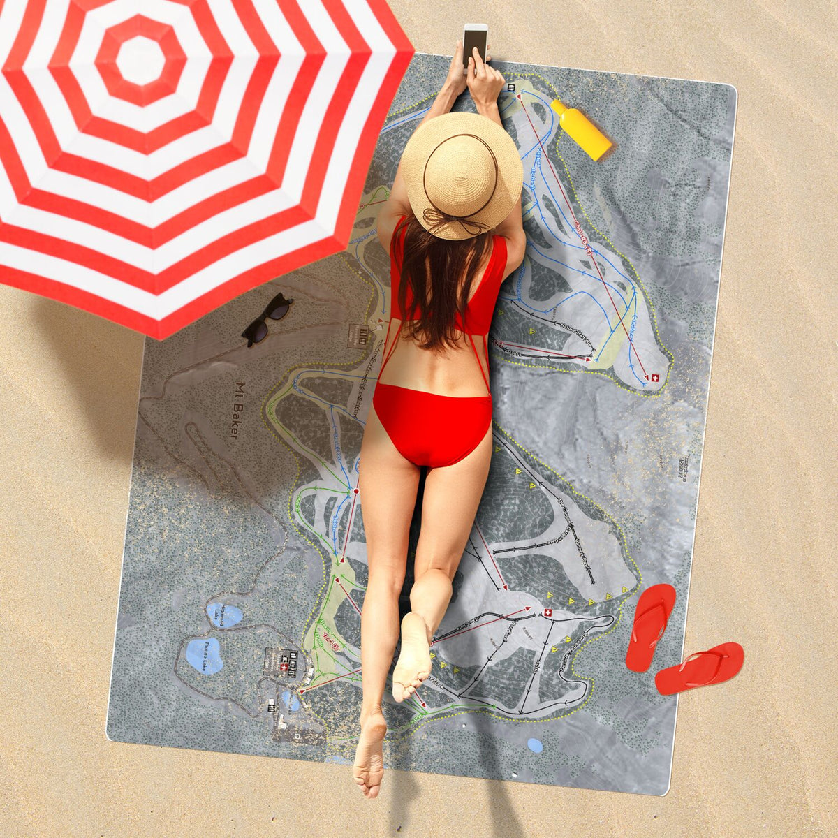 Mt Baker, Washington Ski Resort Map Printed Beach Towel - Powderaddicts