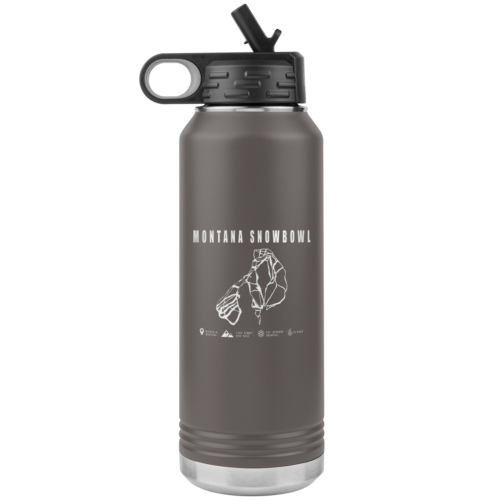 Montana Snowbowl, Montana Ski Trail Map 32oz Water Bottle Tumbler - Powderaddicts