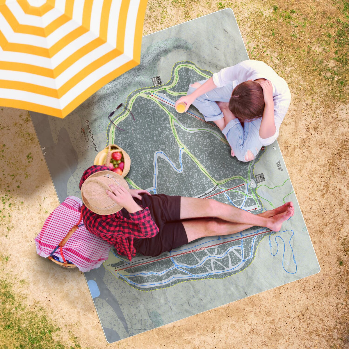 Bristol Mountain, New York Ski Resort Map Printed Beach Towel - Powderaddicts