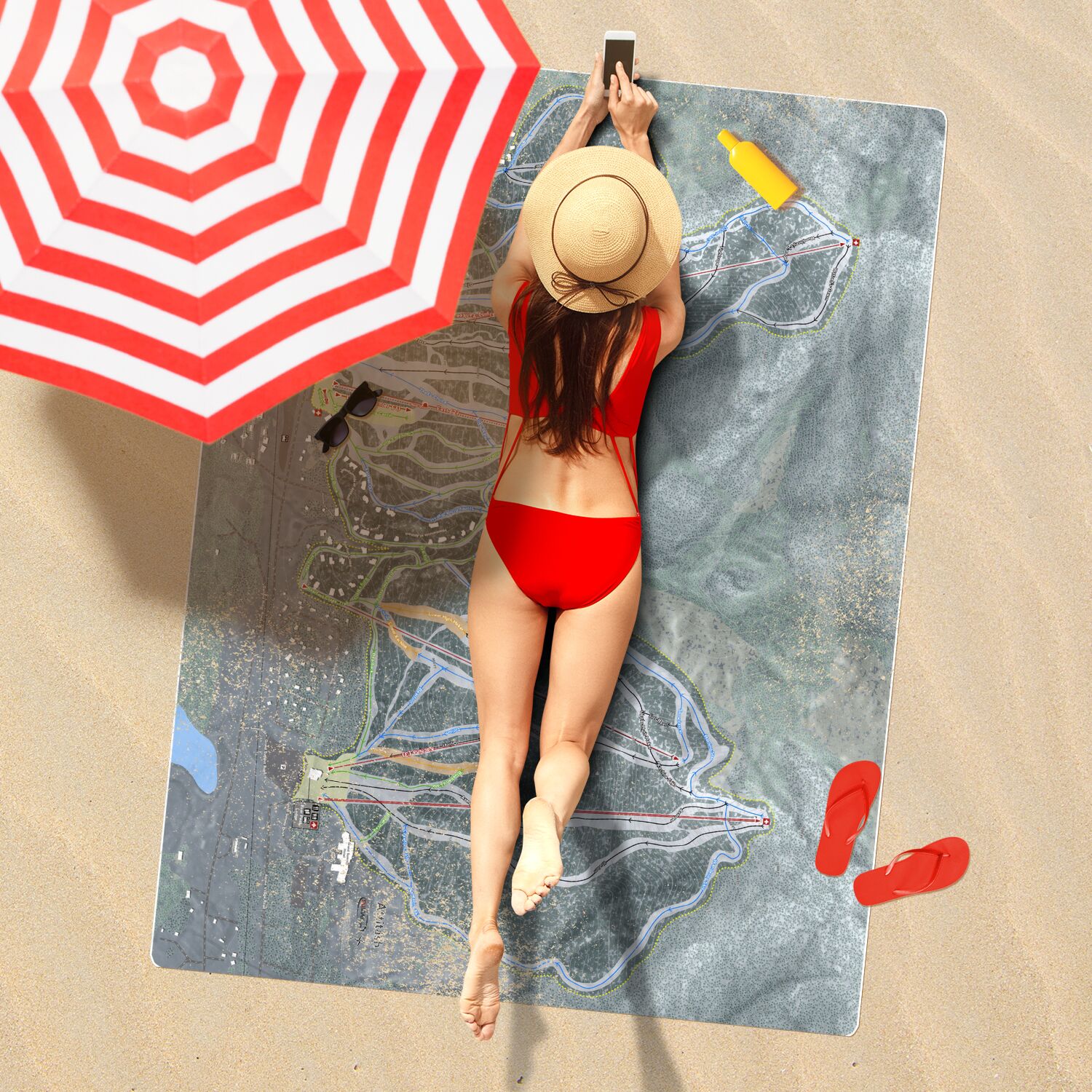 Attitash, New Hampshire Ski Resort Map Printed Beach Towel - Powderaddicts