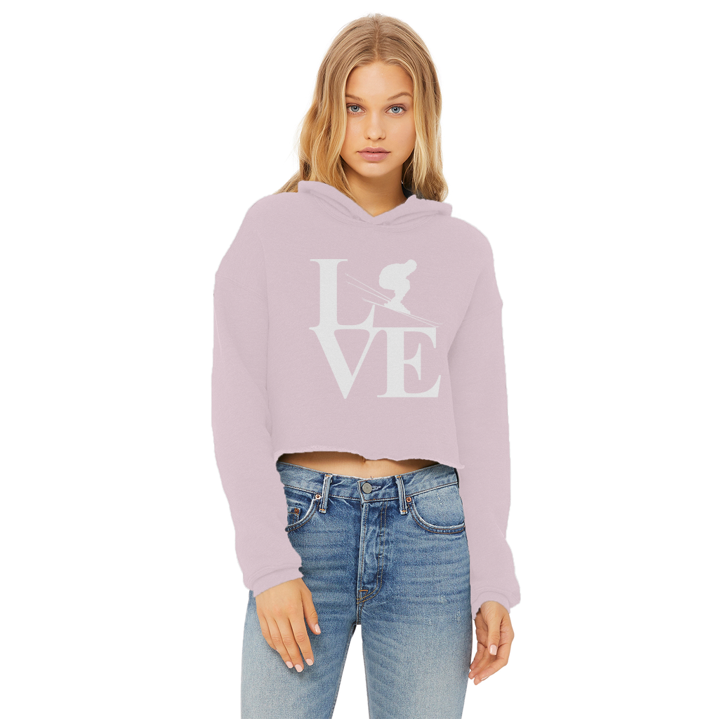 Love Skiing Ladies Cropped Raw Edge Hoodie - Powderaddicts