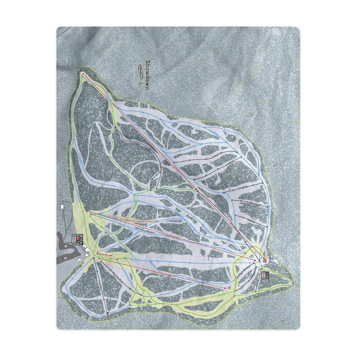 Showdown, Montana Ski Resort Map Printed Beach Towel - Powderaddicts