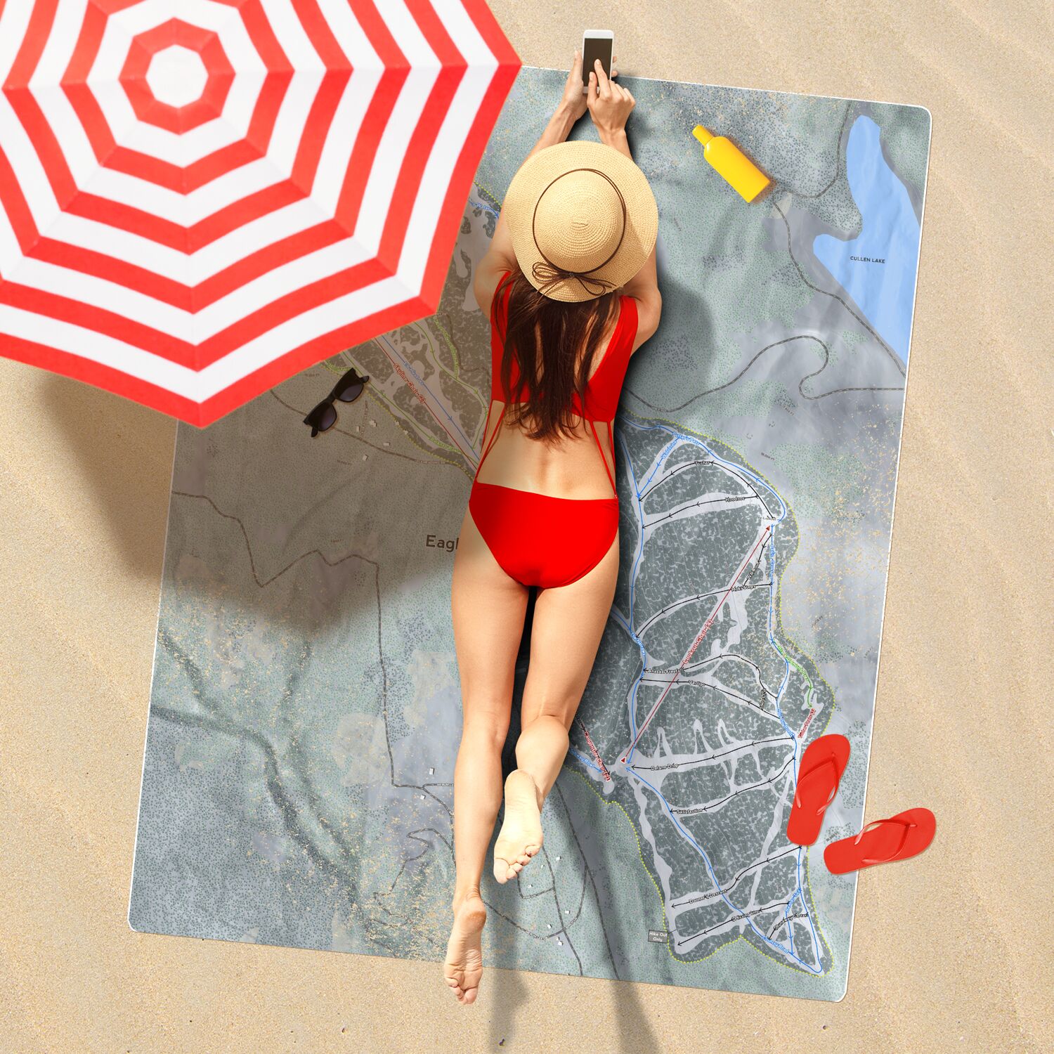 Eagle Point, Utah Ski Resort Map Printed Beach Towel - Powderaddicts