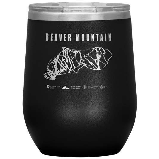 Beaver Mountain,Utah Ski Trail Map Wine 12oz Tumbler - Powderaddicts