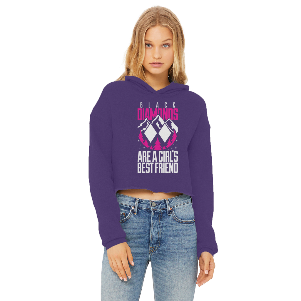 Black Diamonds Are A Girls Best Friens Ladies Cropped Raw Edge Hoodie - Powderaddicts