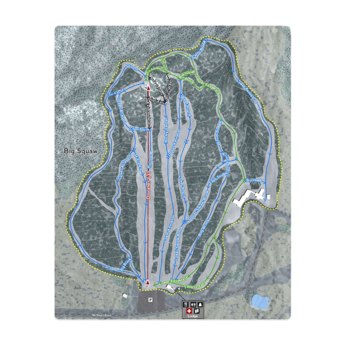 Big Squaw, Maine Ski Resort Map Printed Beach Towel - Powderaddicts