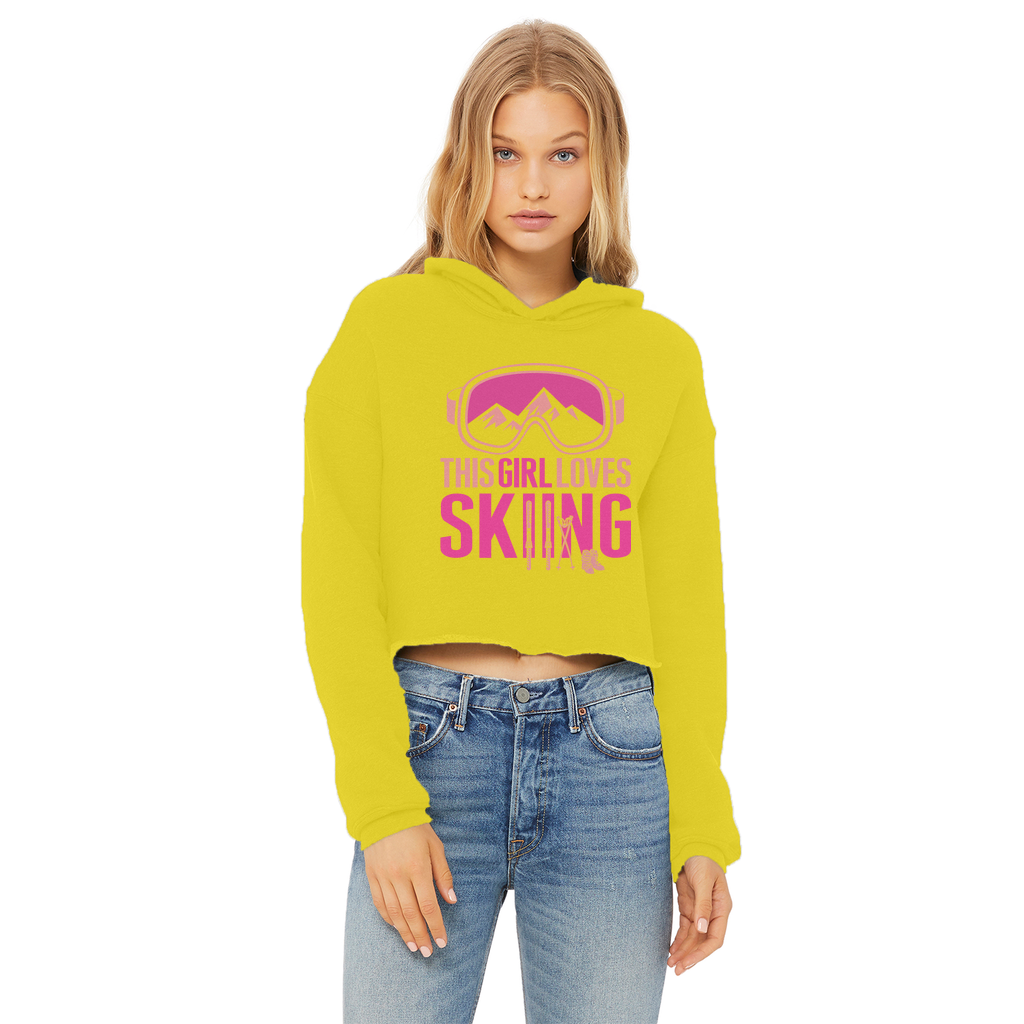 This Girl Loves Skiing Ladies Cropped Raw Edge Hoodie - Powderaddicts
