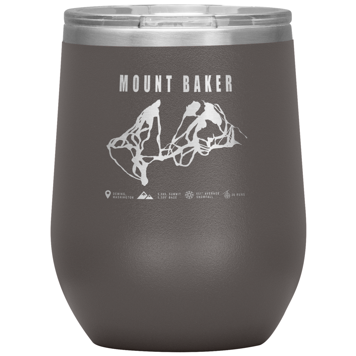 Mount Baker, Washington Ski Trail Map Wine 12oz Tumbler - Powderaddicts