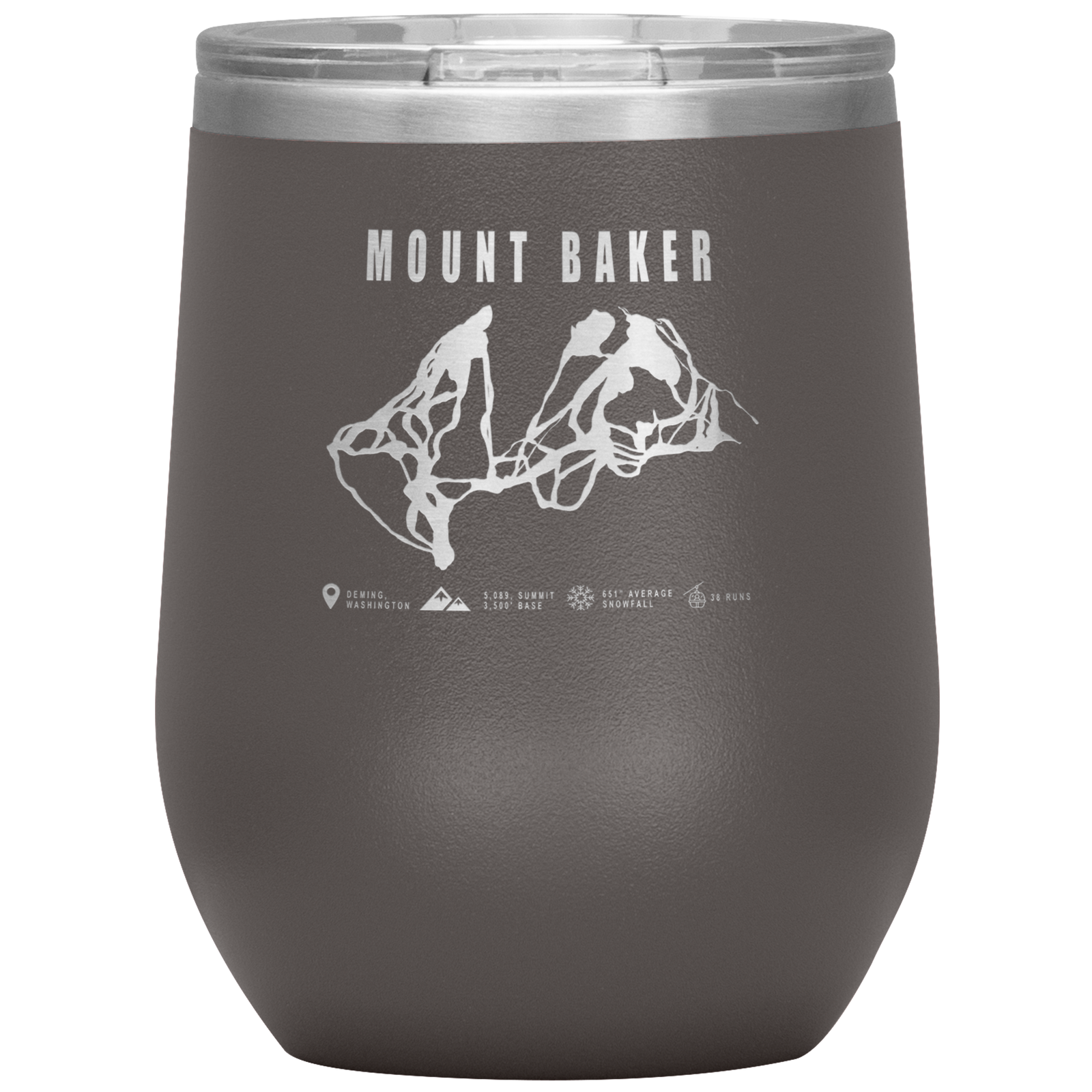 Mount Baker, Washington Ski Trail Map Wine 12oz Tumbler - Powderaddicts