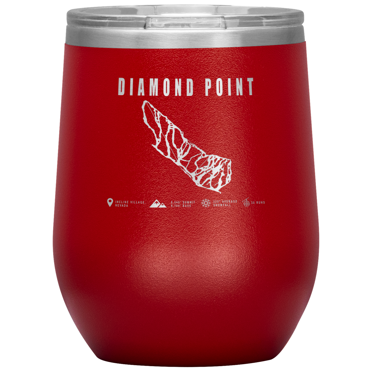 Diamond Point, Nevada Ski Trail Map Wine 12oz Tumbler - Powderaddicts