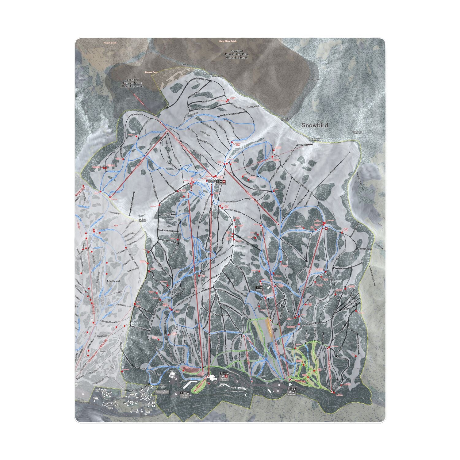 Snowbird, Utah Ski Resort Map Printed Beach Towel - Powderaddicts