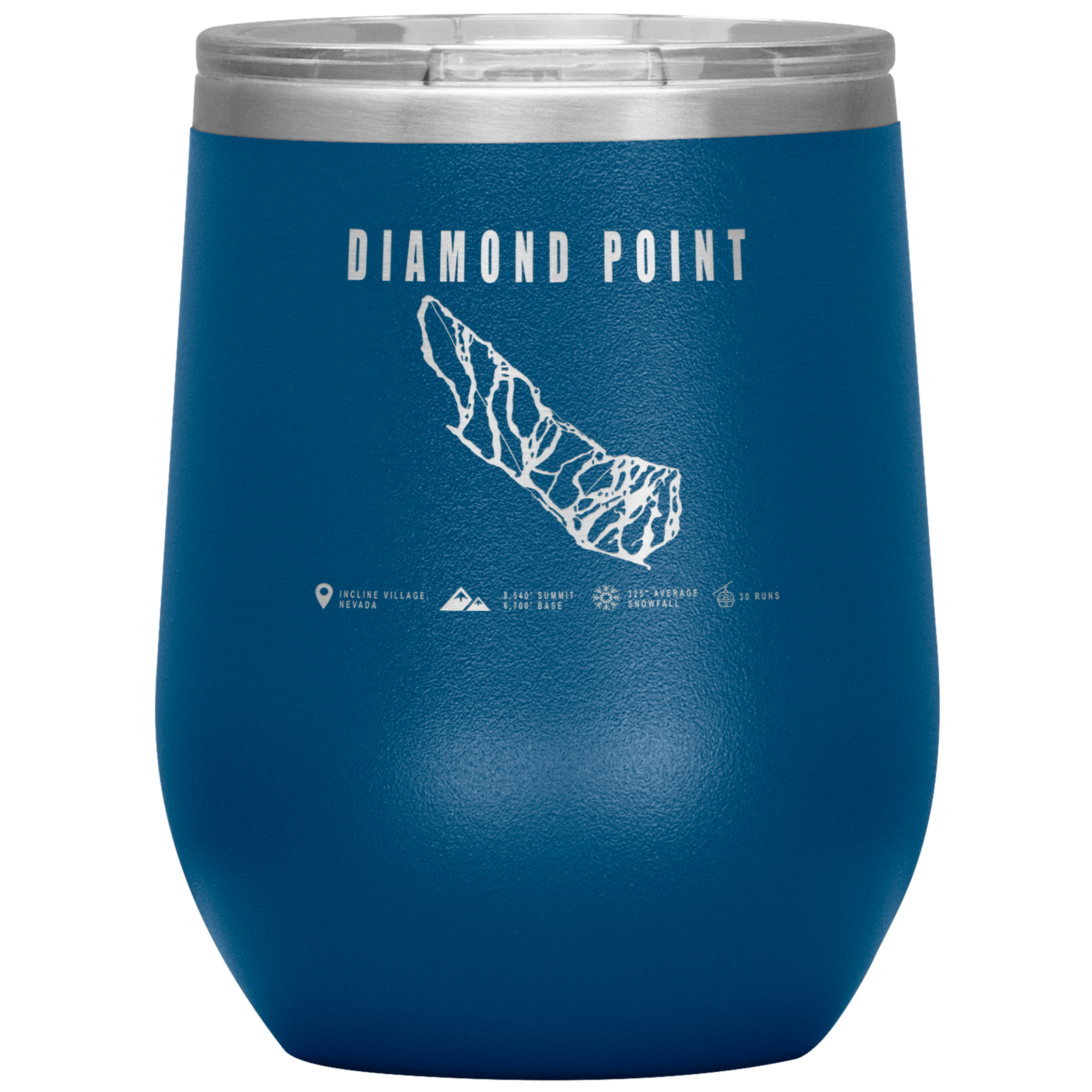 Diamond Point, Nevada Ski Trail Map Wine 12oz Tumbler - Powderaddicts
