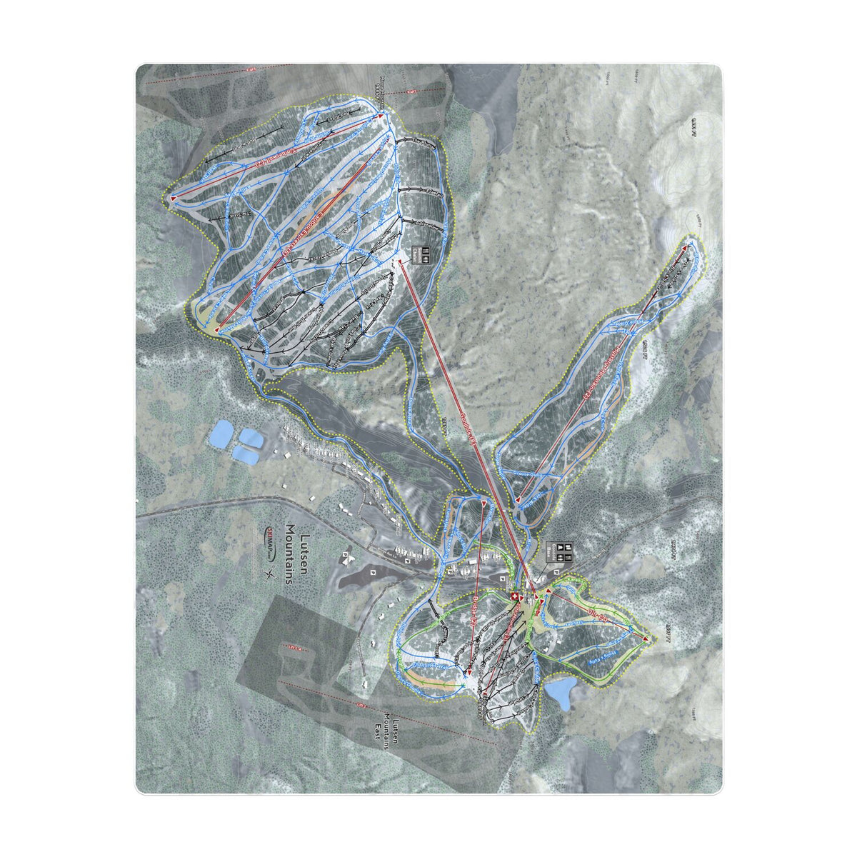Lutsen Mountains, Minnesota Ski Resort Map Printed Beach Towel
