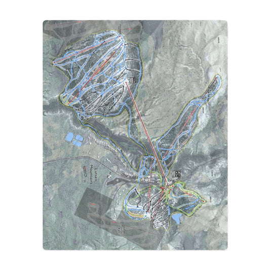 Lutsen Mountains, Minnesota Ski Resort Map Printed Beach Towel - Powderaddicts