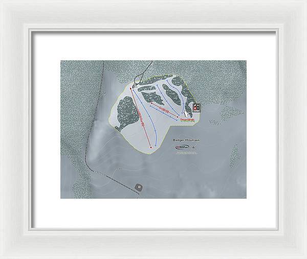 Badger Mountain Ski Trail Map - Framed Print - Powderaddicts