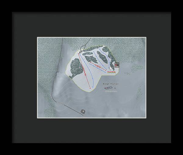 Badger Mountain Ski Trail Map - Framed Print - Powderaddicts
