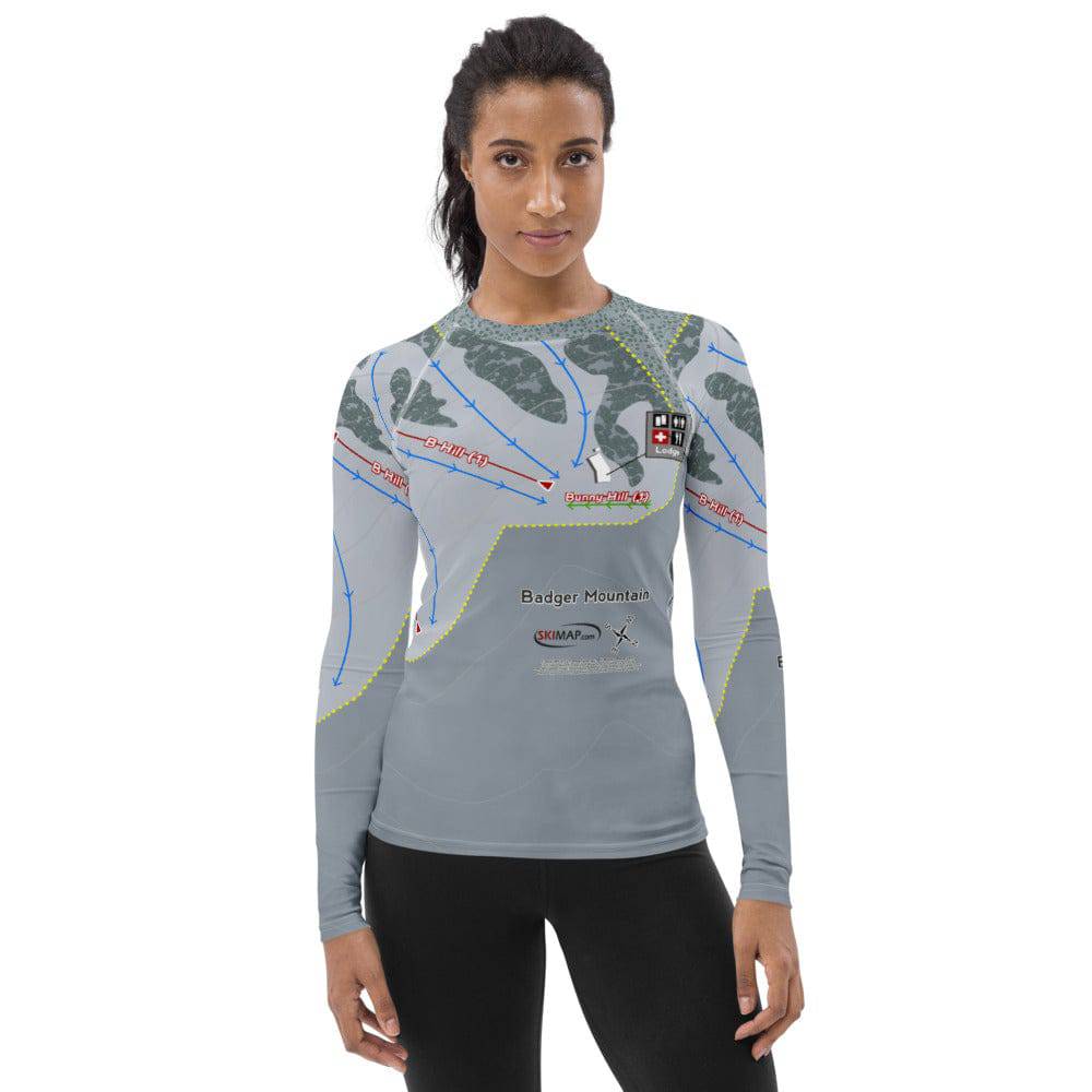 Badger Mountain, Washington Ski Trail Map Women's Base Layer Top - Powderaddicts