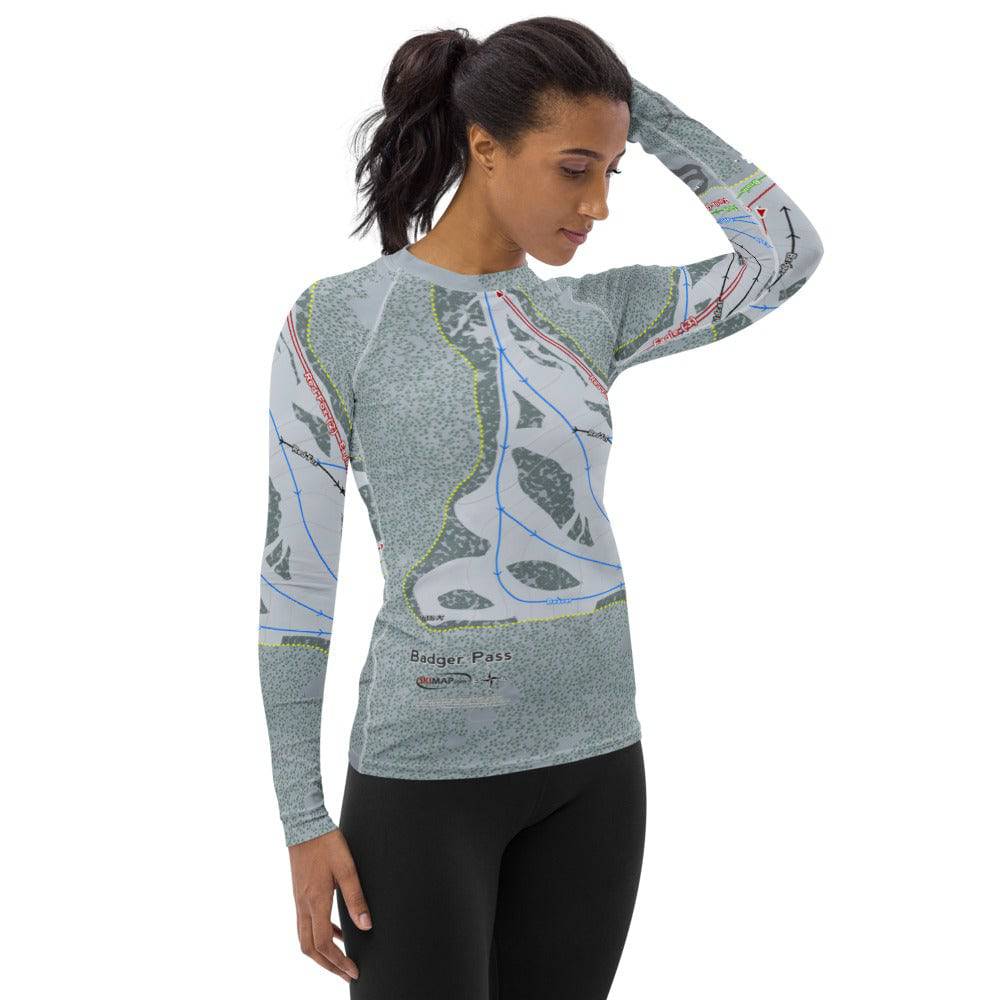 Badger Pass, California Ski Trail Map Women's Base Layer Top - Powderaddicts