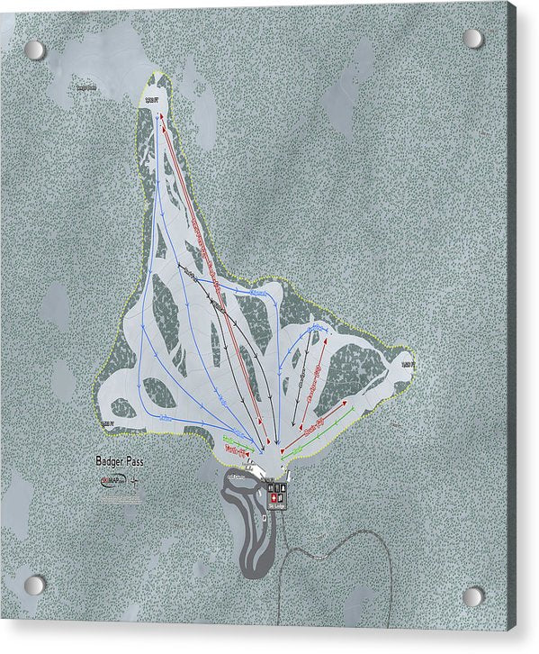 Badger Pass Ski Trail Map - Acrylic Print - Powderaddicts