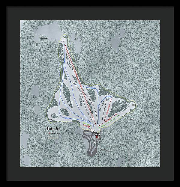 Badger Pass Ski Trail Map - Framed Print - Powderaddicts