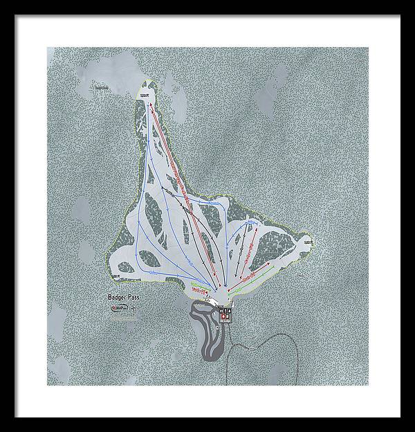 Badger Pass Ski Trail Map - Framed Print - Powderaddicts