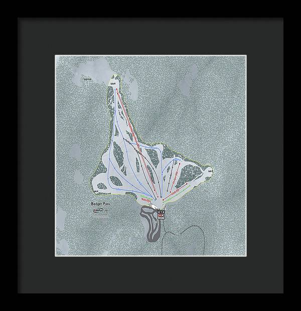 Badger Pass Ski Trail Map - Framed Print - Powderaddicts