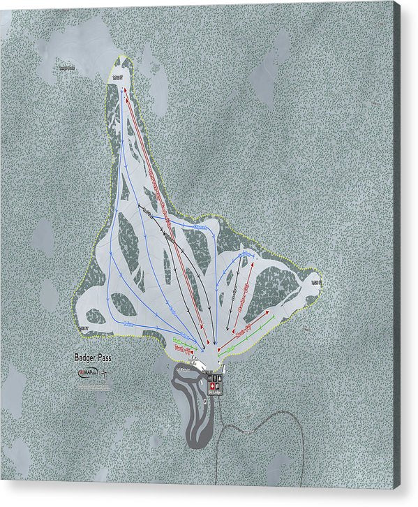 Badger Pass Ski Trail Map - Acrylic Print - Powderaddicts