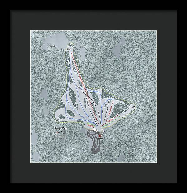 Badger Pass Ski Trail Map - Framed Print - Powderaddicts