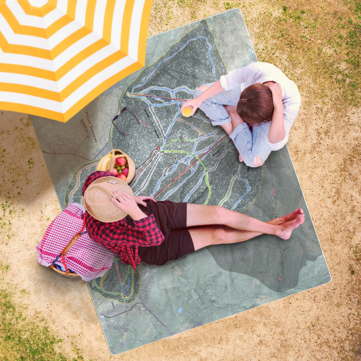 Mount Sunapee, New Hampshire Ski Resort Map Printed Beach Towel - Powderaddicts