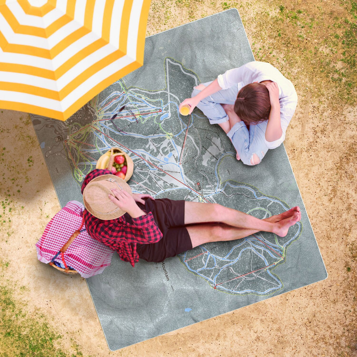 Whitefish Mountain, Montana Ski Resort Map Printed Beach Towel - Powderaddicts