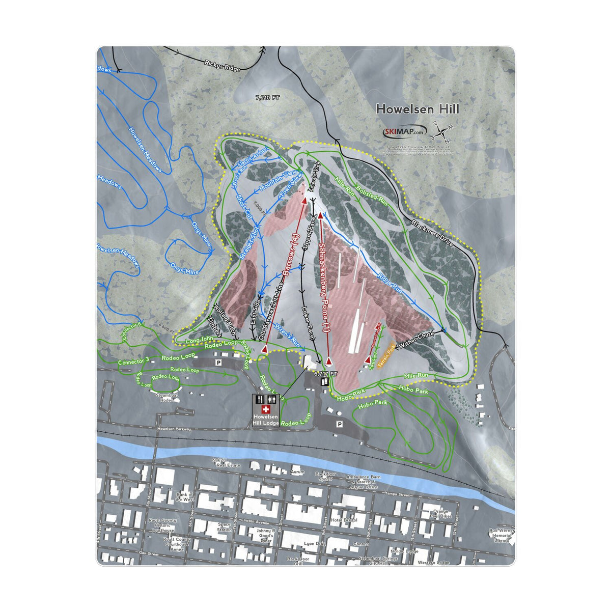 Howelsen Hill, Colorado Ski Resort Map Printed Beach Towel - Powderaddicts